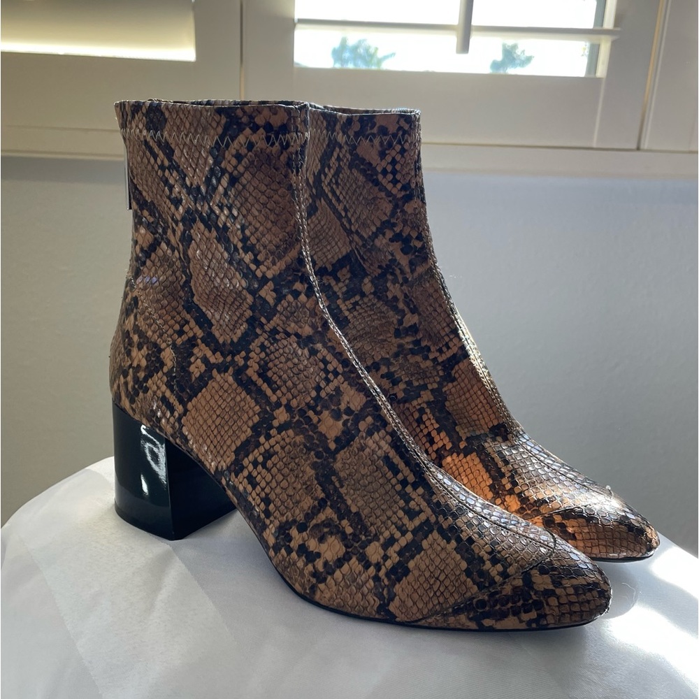 Zara Snake Embossed Booties Chunky Heels